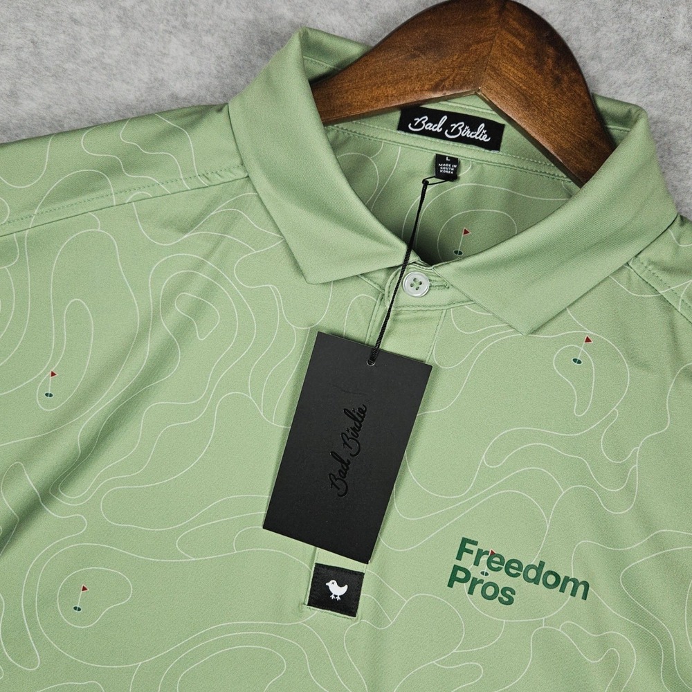 Bad Birdie Men's Large Green Core Polo Topo Aloe Freedom Pros Golf Stretch Shirt